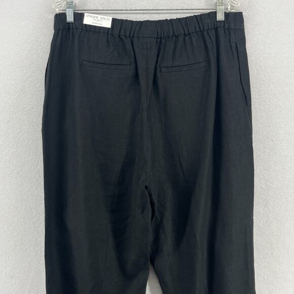 CHICOS Pants 2.5 14 Linen Crop Straight Leg Eyelet Hem Elastic Waist Black NEW - Picture 6 of 16